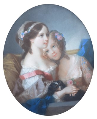 Lot 471 - Constant Joseph Brochart, Portrait of two girls, pastel.