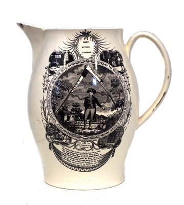 Lot 216 - Creamware jug Britians Glory, the spinning machine.