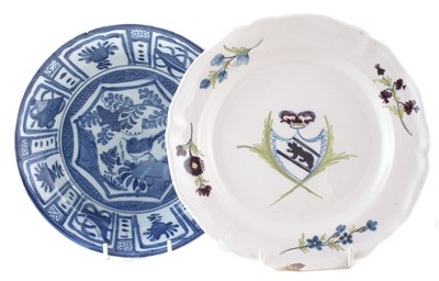 Lot 214 - Delft crested plate and a reproduction Kraak dish.