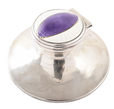 Lot 47 - An early 20th Century silver and enamel capstan inkwell