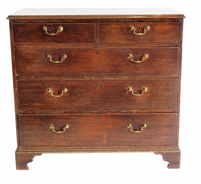 Lot 526 - George III oak chest of two short and three long graduated drawers.