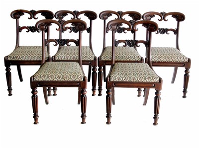 Lot 608 - A set of six William IV mahogany framed single dining chairs.