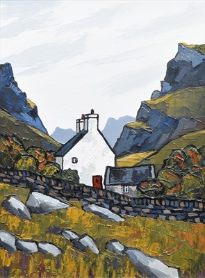 Lot 354 - David Barnes, "Farm in the Rhiniogs", oil.