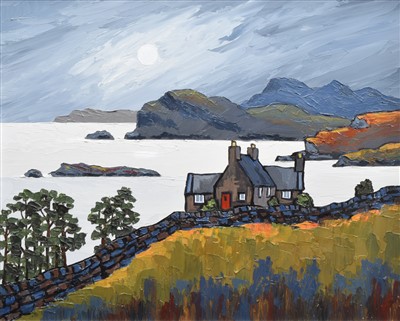 Lot 342 - David Barnes, "Near Ardmair in the Highlands", oil.