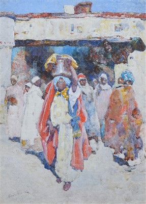 Lot 450 - David Woodlock, "Town Gate, Morocco", oil.