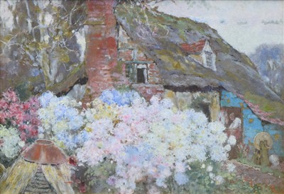 Lot 462 - David Woodlock, "Cottage and Garden Scene", watercolour.