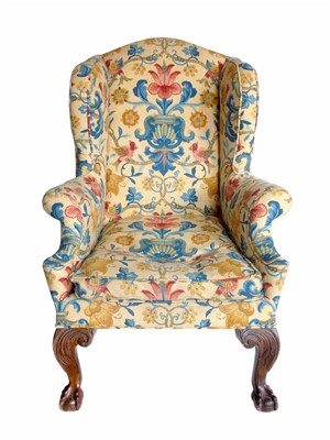Lot 509 - Late 18th century design wing-back upholstered chair.