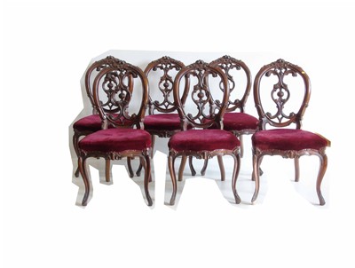 Lot 500 - A set of Six Victorian walnut framed single dining chairs.