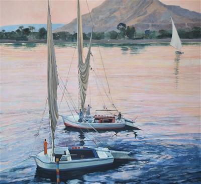 Lot 326 - Tim Fargher, "Hoda and La Vida, Luxor", oil.