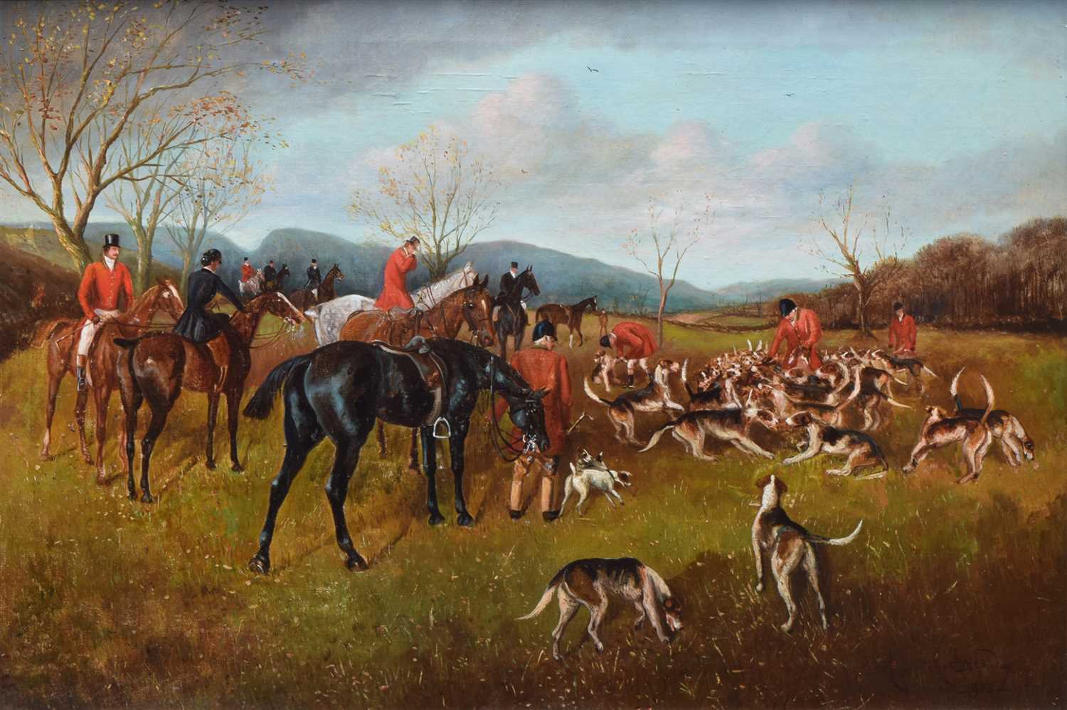 Lot 554 - Herbert St. John Jones, "A Kill with the South Cheshire near Peckforton Wood", oil.