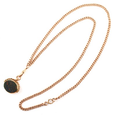 Lot 101 - 9ct rose gold belcher link long chain.