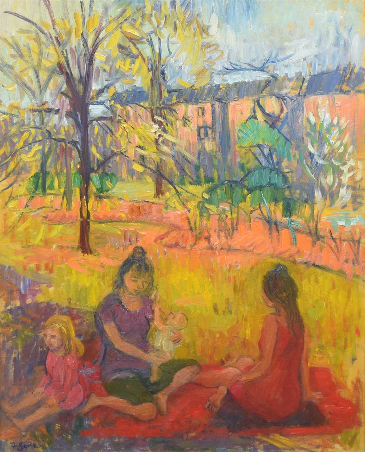 376 - Frederick Gore (British, 1913-2009), "The Picnic", signed, oil on canvas.
