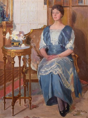 Lot 443 - L. Balestrieri, Portrait of a seated lady, oil.