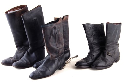 Lot 195 - Three pairs of Cavalry boots one with a set of spurs