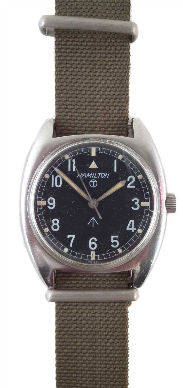 Lot 174 - A Hamilton military manual wind wristwatch