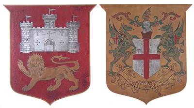 Lot 315 - Two brass and enamel plaques