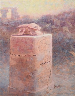 Lot 572 - Benton Fletcher, Scarab of Amenhotep III at Karnak Temple, watercolour.