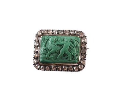 Lot 84 - A 19th Century malachite and diamond brooch