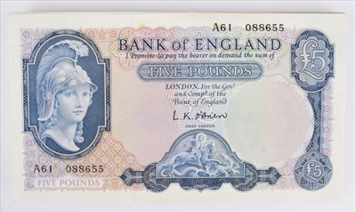 Lot 41 - Forty-four Series "B" Helmeted Britannia Issue (February 1957), Five Pounds banknotes (44).