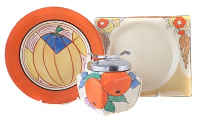 Lot 346 - Clarice Cliff preserve, plate and Biarritz plate