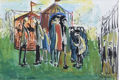Lot 520 - John Thompson, "Fair Days, Oldham", mixed media.