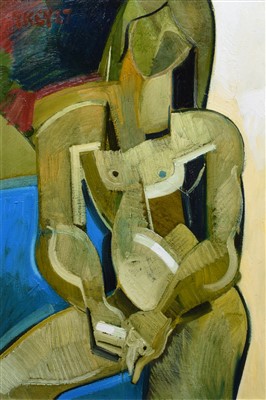 Lot 471 - Geoffrey Key, "Standing Woman", oil.