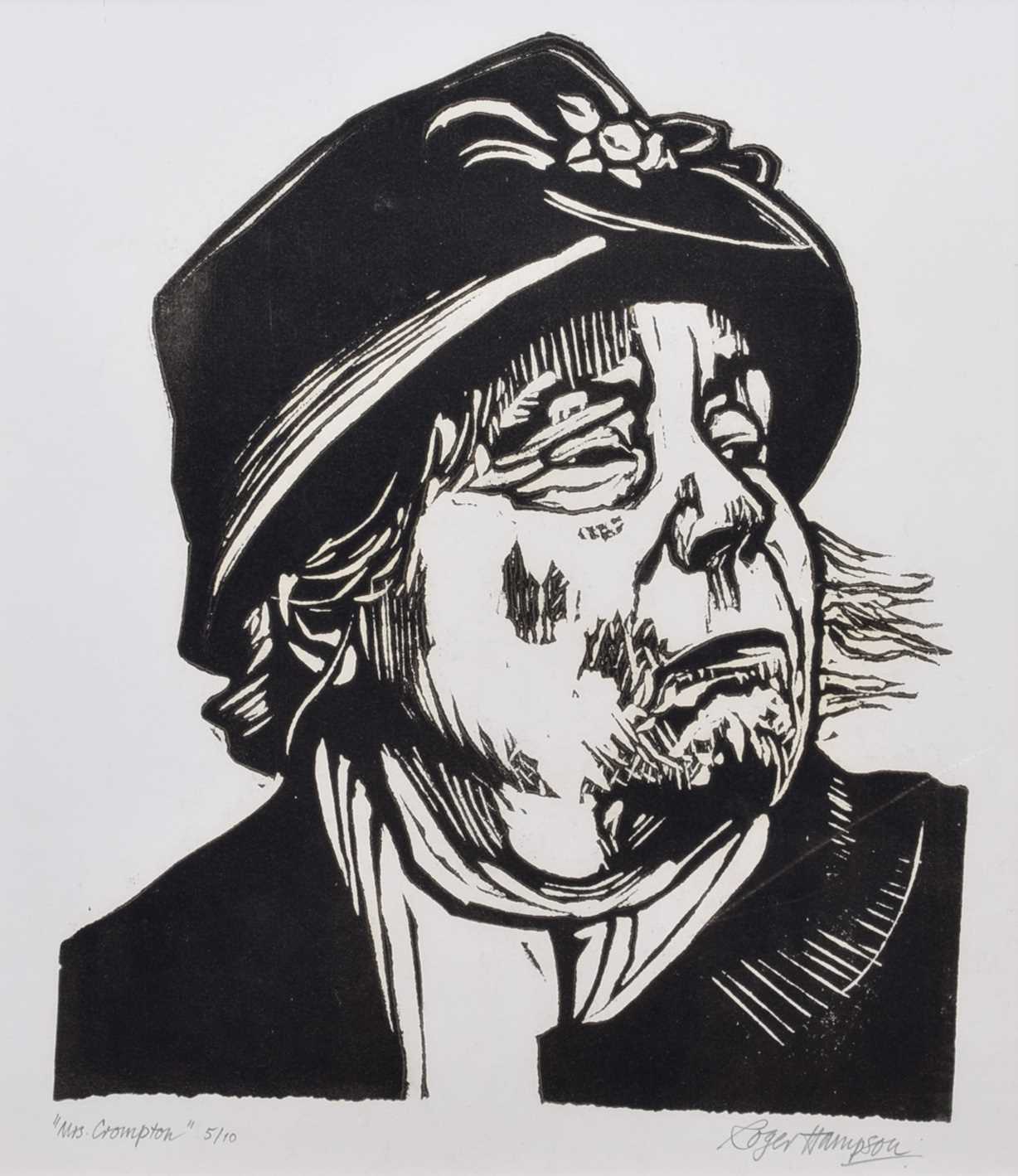 Lot 120 - Roger Hampson, "Mrs Crompton", linocut.