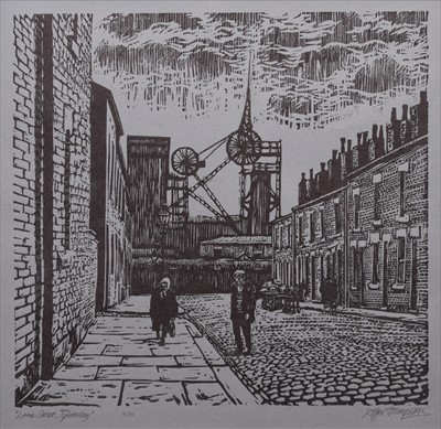 Lot 125 - Roger Hampson, "Lune Street, Tyldesley", linocut.