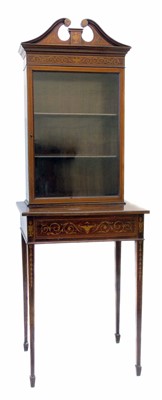 Lot 589 - Edwardian mock Sheraton mahogany display cabinet on table