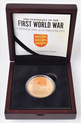 Lot 59 - 2014 Centenary of the First World War Proof Gold Five Pound, Jersey.