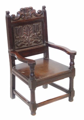 Lot 600 - 19th century oak child's chair of 17th century design.