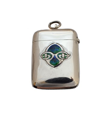 Lot 19 - A Liberty & Co. Cymric silver and enamel vesta case designed by Archibald Knox