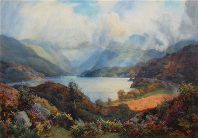 Lot 564 - Samuel Towers, "Llanberis Lake with Snowdon and Llanberis Pass in the Distance", watercolour.
