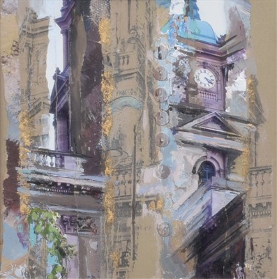 Lot 525 - Lynda Roberts, Four small mixed media and collages of Liverpool (4).