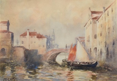Lot 579 - J.E. Aitken, "Showery Weather, Chioggia", watercolour.