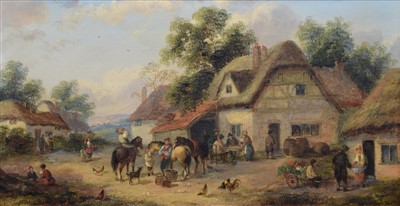 Lot 540 - Attributed to Edward Masters, Scene of village life outside an inn, oil.