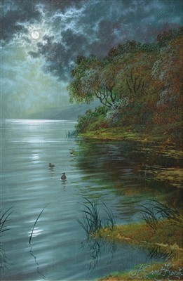 Lot 448 - Andrew Grant Kurtis, "Lakeside Tranquillity", oil.