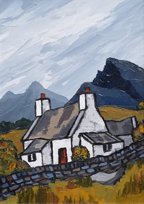 Lot 478 - David Barnes, "Cottage in Gwynedd", oil.