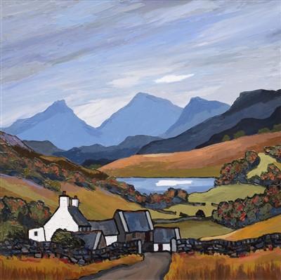 Lot 465 - David Barnes, "Snowdonian Farm", oil.
