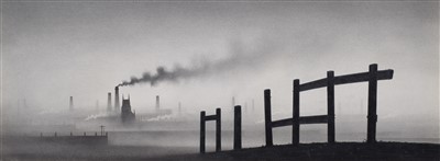 Lot 533 - Trevor Grimshaw, Industrial landscape with fence, graphite.
