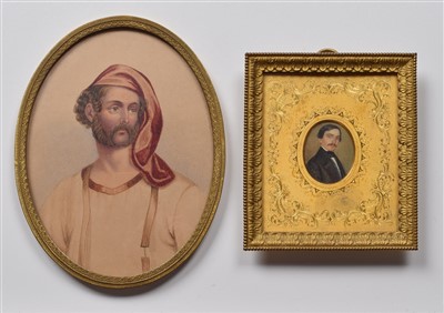 Lot 581 - Two framed 19th century watercolour miniatures of gentlemen (2).