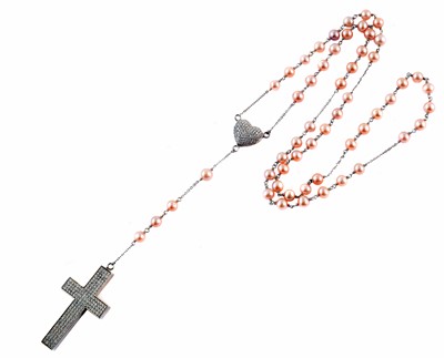 Lot 176 - A diamond and cultured pearl rosary necklace
