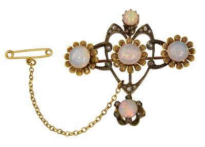 Lot 95 - An Art Nouveau opal and diamond brooch retailed by Wartski