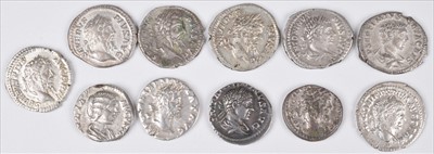 Lot 176 - Denarii of Septimus Severus x 6, Julia Domna, Caracalla, Geta and Elagabalus, F to VF (11).