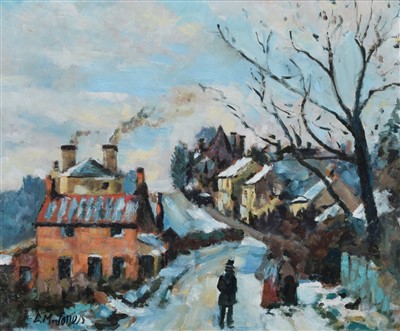 Lot 442 - Charles M Jones, "Fox Hill, Upper Norwood" after Pisarro, oil.