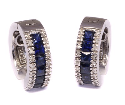 Lot 115 - A pair of sapphire and diamond hoop earrings