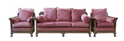 Lot 614 - Edwardian mahogany framed Bergere three piece suite