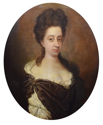 Lot 224 - English School, 18th century, Portrait of Charity Woodroffe, oil.