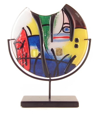 Lot 144 - Murano glass abstract glass vase on metal stand, 31cm overall height.
