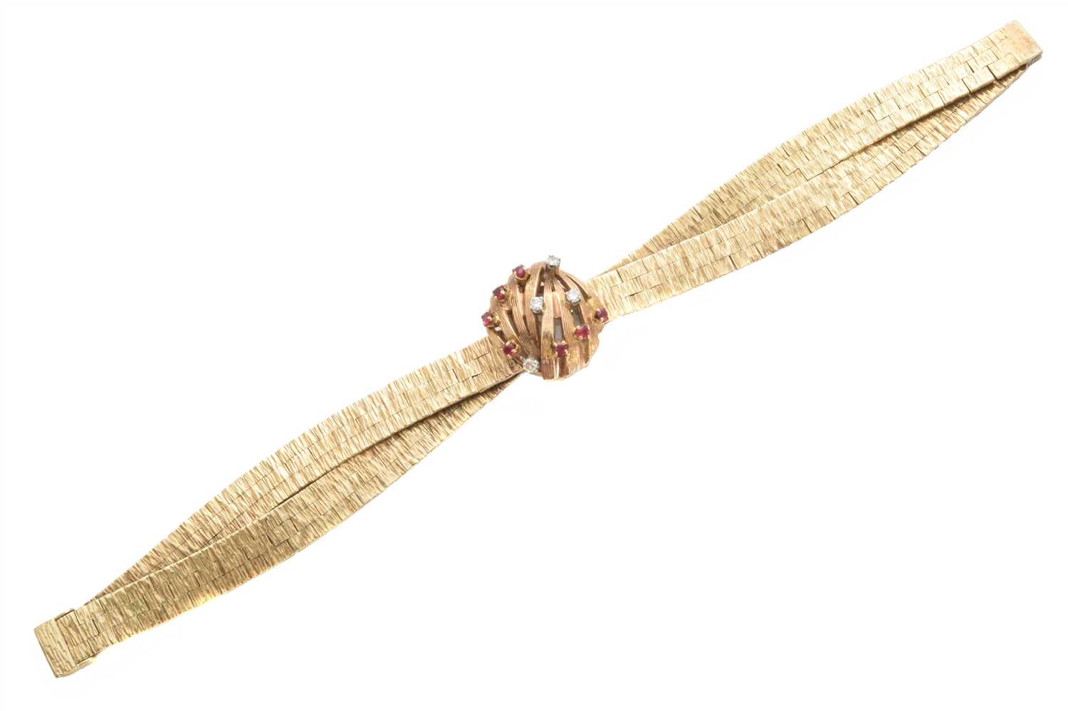 Lot 271 - A 1960s ladies 9ct gold diamond and ruby Bueche Girod cocktail watch